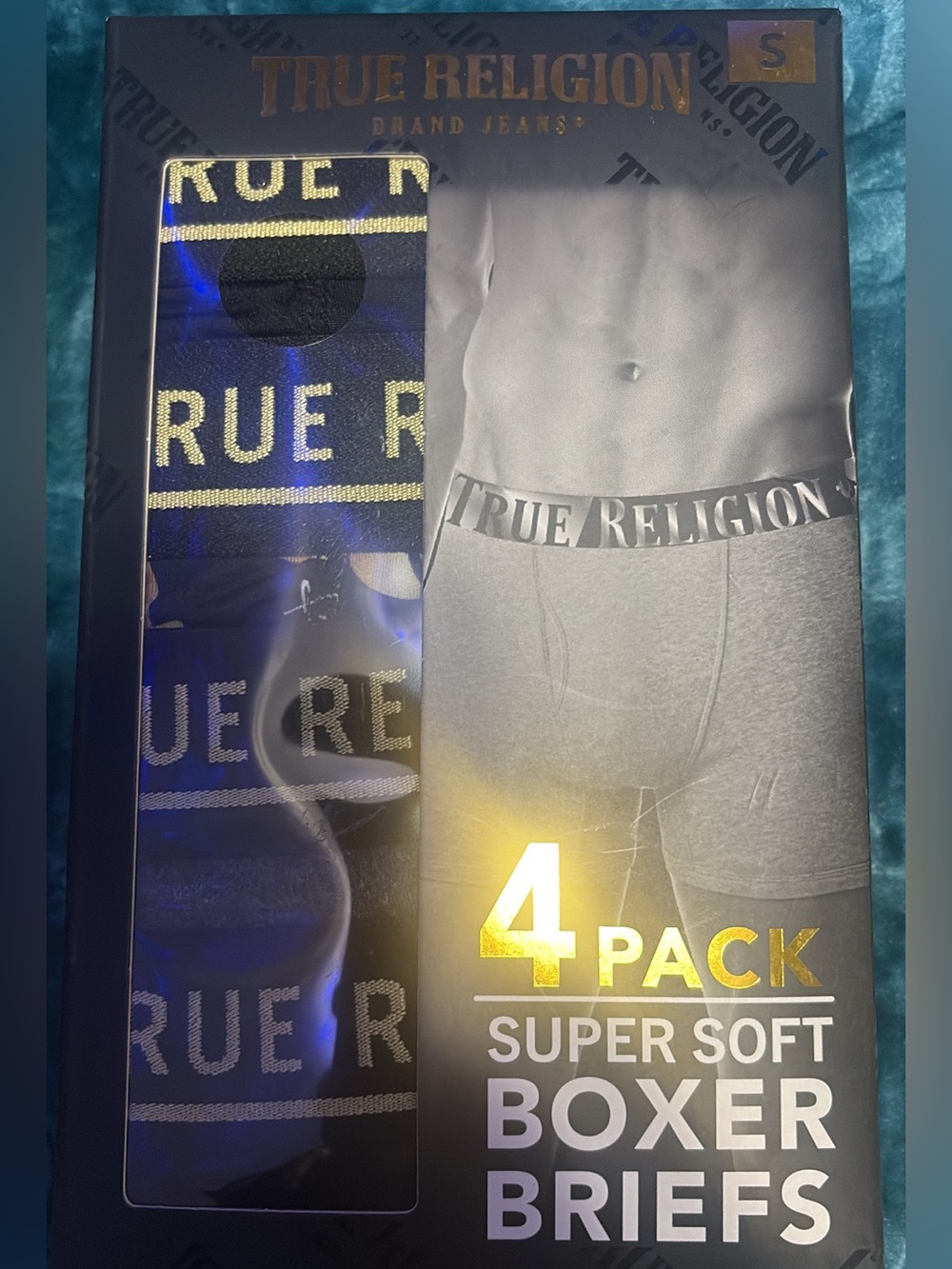 True Religion Men's Boxer Briefs Pack - Black and Gold Accents